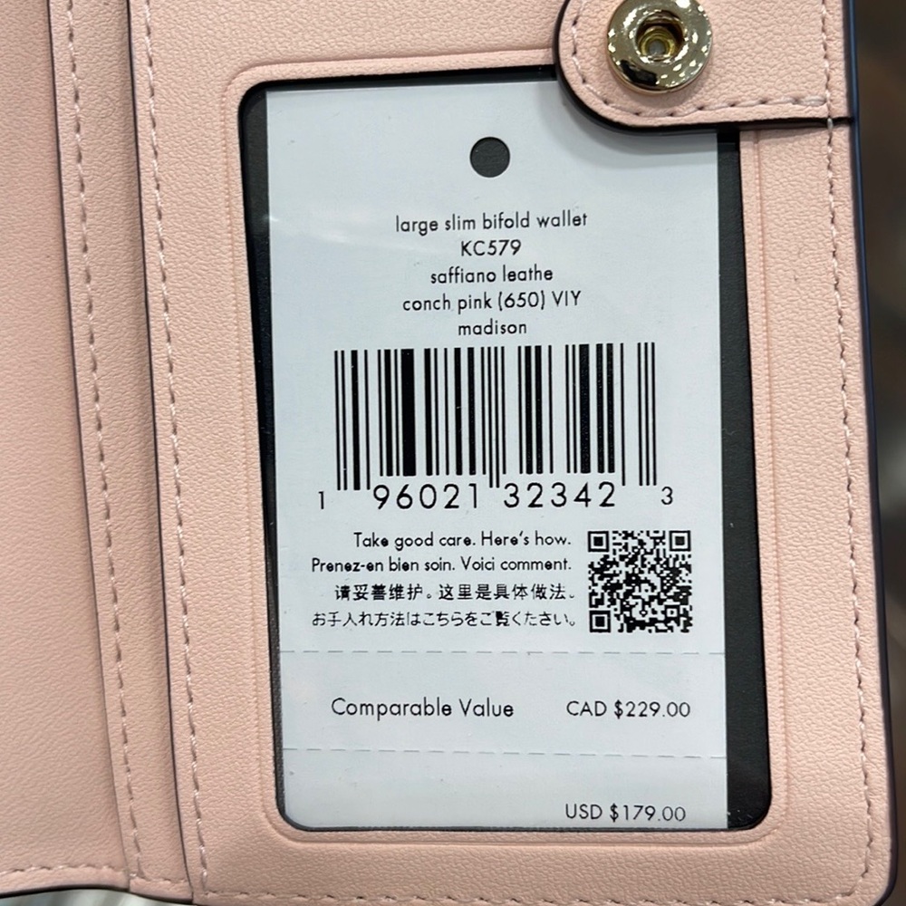 Kate Spade Madison Large Slim Bifold Wallet Conch Pink NWT - Picture 8 of 16